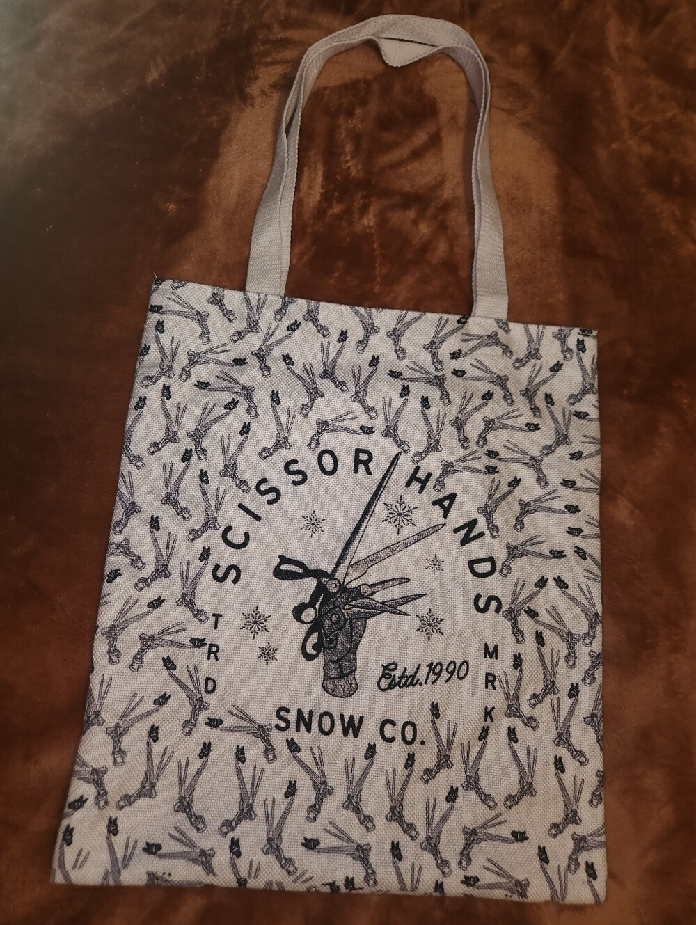 Edward Scissorhands Printed Canvas Tote Bag - Cream with Black Print